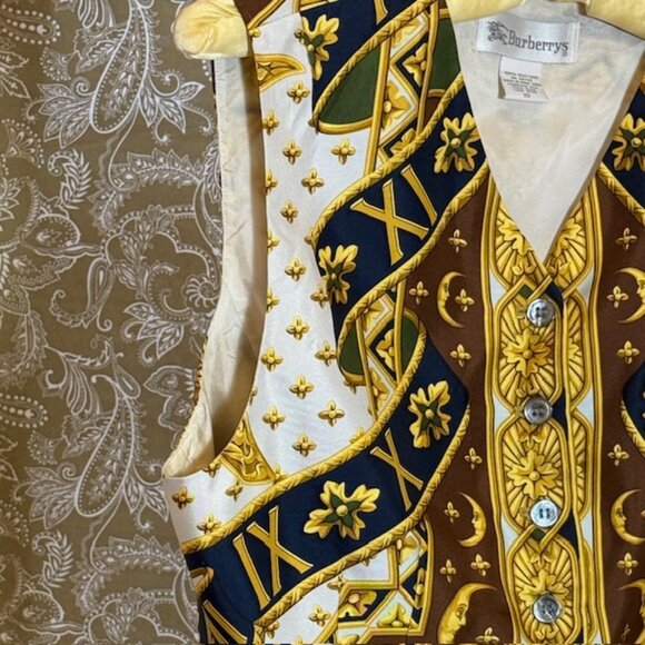 RARE Burberry Vintage Silk Vest  Incredibly Sun Celestial Print Sz 10 - Picture 10 of 16